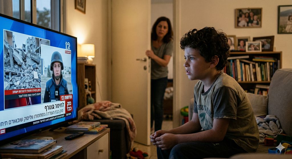 ילד צופה בחדשות
